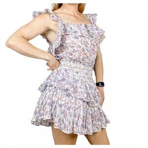 LoveShackFancy Dress Mini Dress Ruffle Mini Skirt Popover Dress Blue Shanely NWT